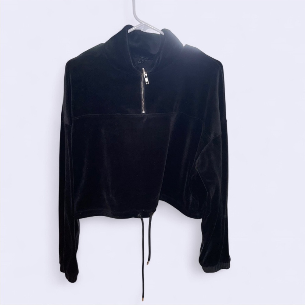 Forever 21 Black Velvet Half-Zip Top